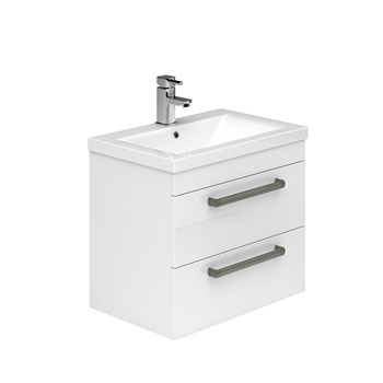 Essential Montana 600mm x 560mm Wall Mounted 2 Drawer Vanity Unit & Basin - Gloss White