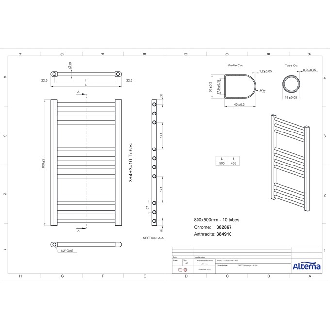 essential treviso 800 x 500 straight anthracite Towel Warmer