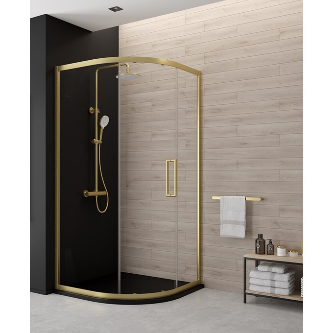 Aspect Brushed Brass Single Door 1200x900mm Offset Quadrant