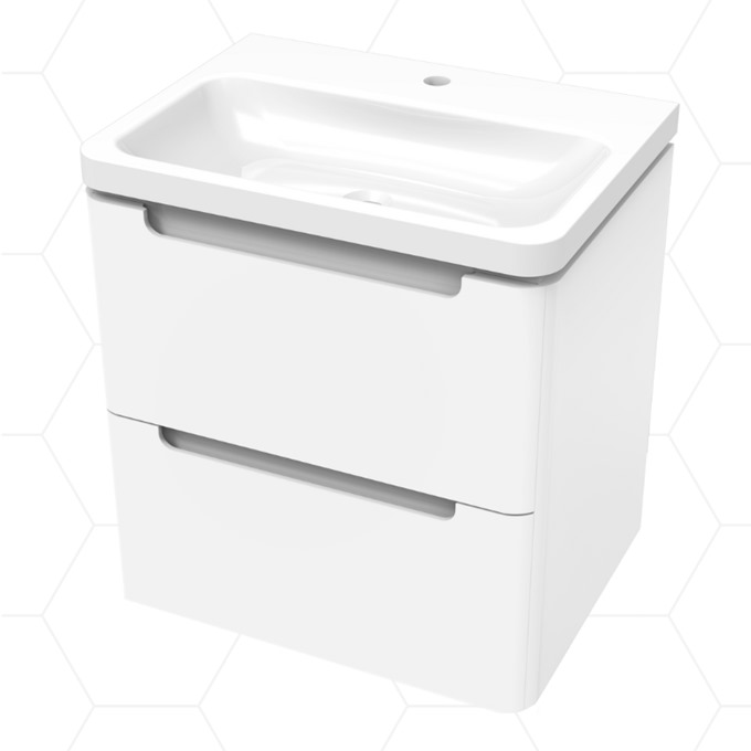 Oblina 500mm Wall Mounted 2 Drawer Unit Gloss White with Ceramic Basin