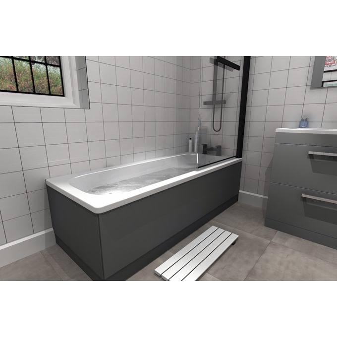 Essential Steel 1700mm x 700mm Single Ended Steel Anti-Slip Bath; 2 Tap Holes - White