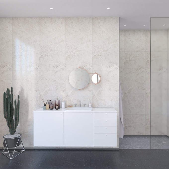 Fibo White Marble Tile Effect Panel 2.4 x 0.6m Tongue & Groove