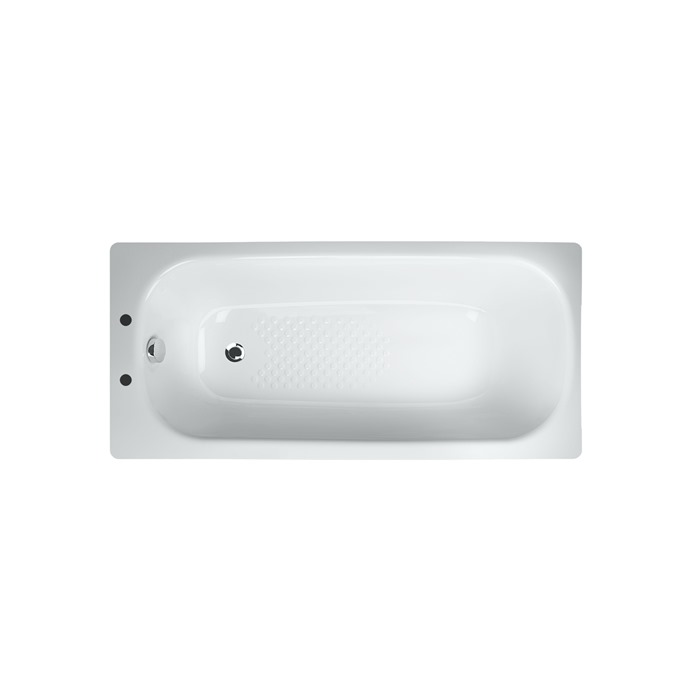 Essential Steel 1700mm x 700mm Single Ended Steel Anti-Slip Bath; 2 Tap Holes - White