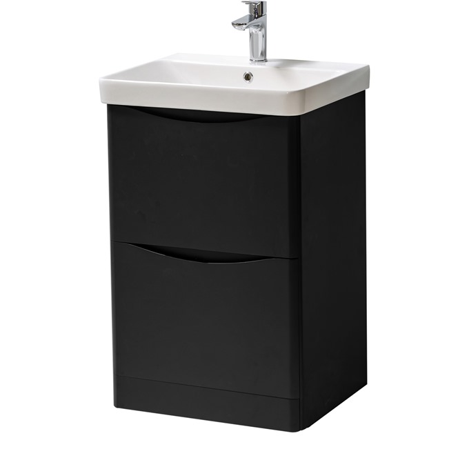 Nevis 500 x 460mm Floor Standing 2 Drawer Unit Matt Black with Basin