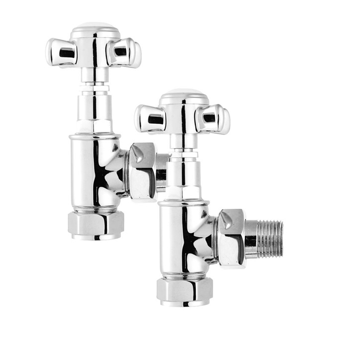 Essential CROSSHEAD Radiator Valves; Angled Valve; 15mm Pipe; Chrome