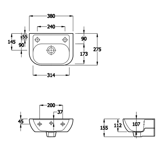 Essential Fuchsia 380mm Washbasin 1 Tap Hole