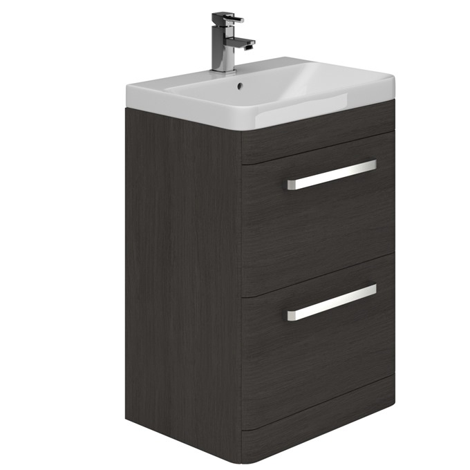 Essential VERMONT 500mm Floor Standing 2 Drawer Unit + Basin - Dark Grey