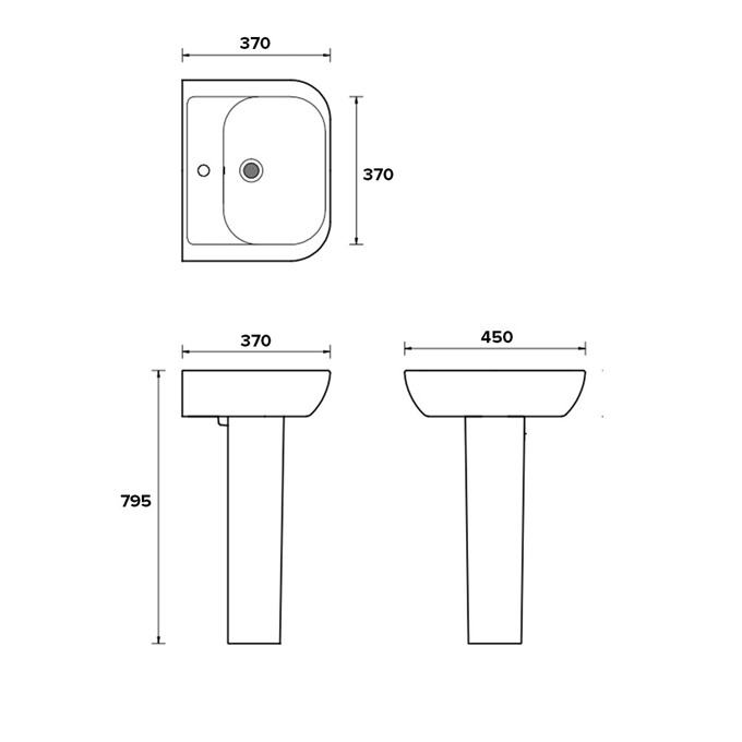 Essential Fuchsia 450mm Pedestal Basin 1 Tap Hole