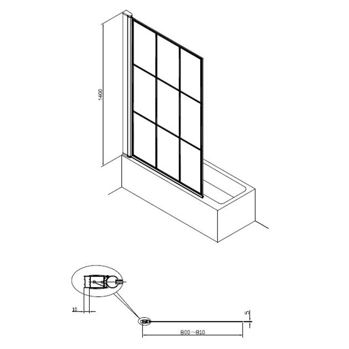 Essential Designer Matrix 1400mm x 800mm x 5mm Bath Screen - Matt Black