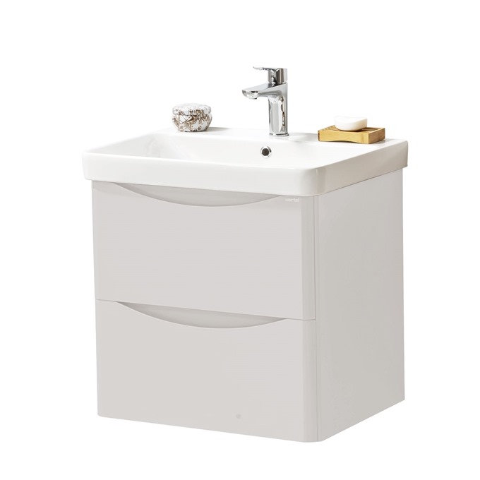 Nevis 600 x 460mm Wall Mounted 2 Drawer Unit Cashmere with Basin