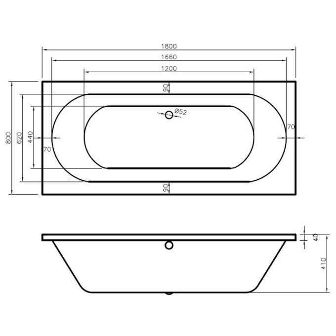 BC Designs Lambert 1800mm x 800mm Double Ended Bath - White