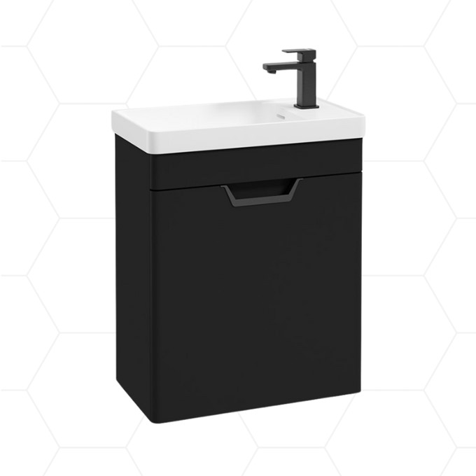 Freya 550mm Wall Mounted 1 Door Unit with Polymarble Basin - Matt Black