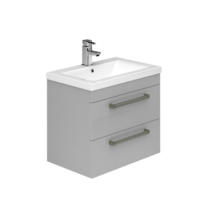 Essential Montana 500mm x 560mm Wall Mounted 2 Drawer Vanity Unit & Basin - Light Grey