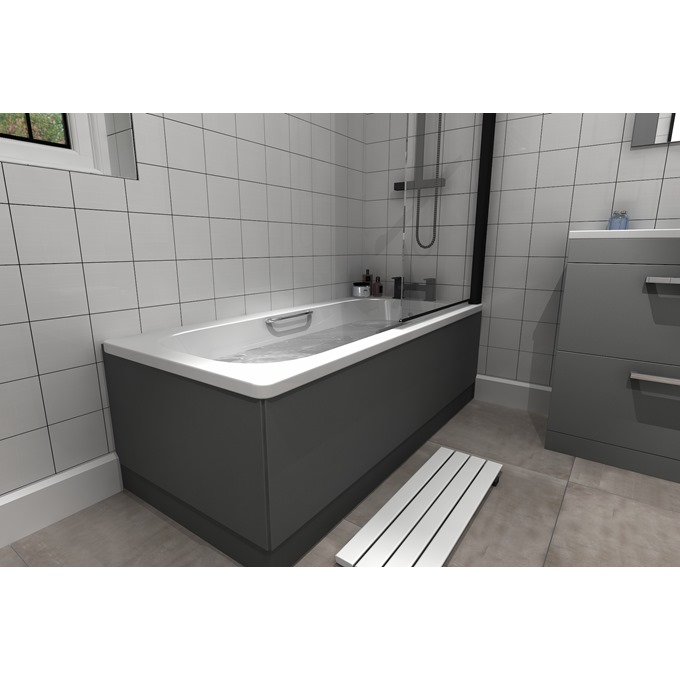 Essential Steel 1700mm x 700mm Single Ended Steel Anti-Slip Bath; 2 Tap Holes & Grips - White