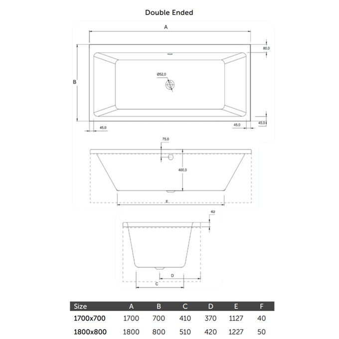 Infinity Double Ended Bath 1700 x 700mm