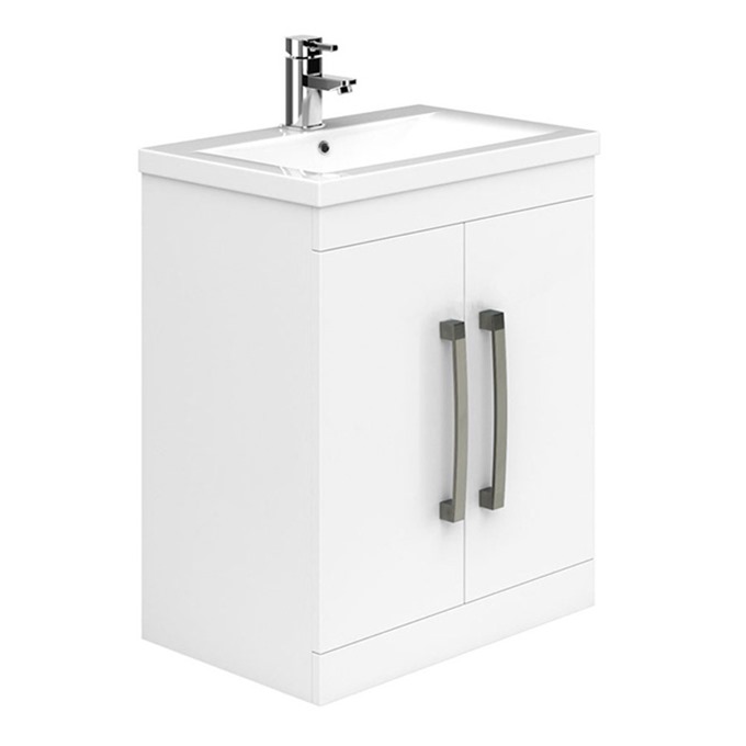 Essential NEVADA Floor Standing Washbasin Unit + Basin; 2 Doors; 800mm Wide; White