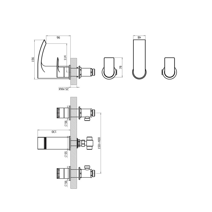 Essential Mantaro 3 Hole Bath Filler 3 Tap Holes Chrome