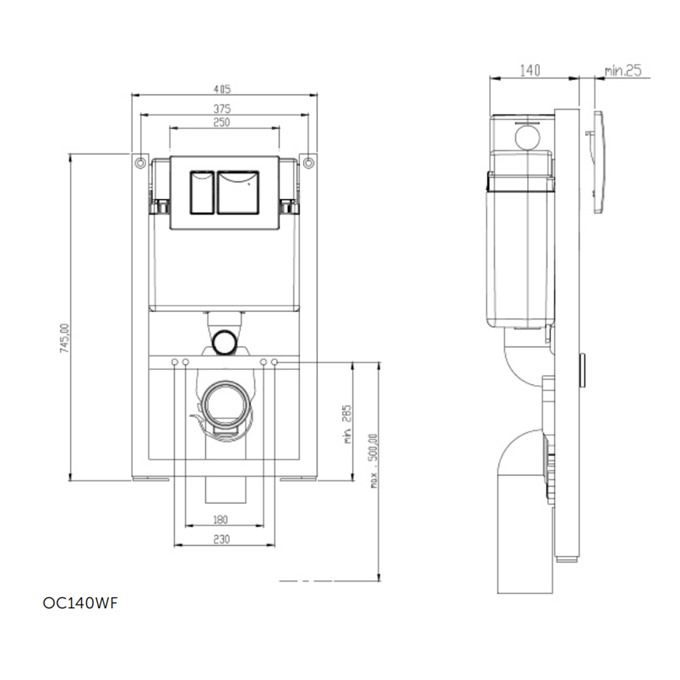 0.78m x 405mm Adjustable Wall Frame inc Chrome Flush Plate