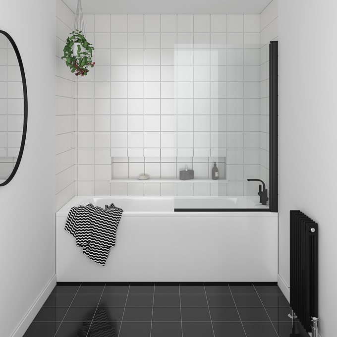 Essential Designer 1400mm x 850mm x 5mm Bath Screen - Matt Black