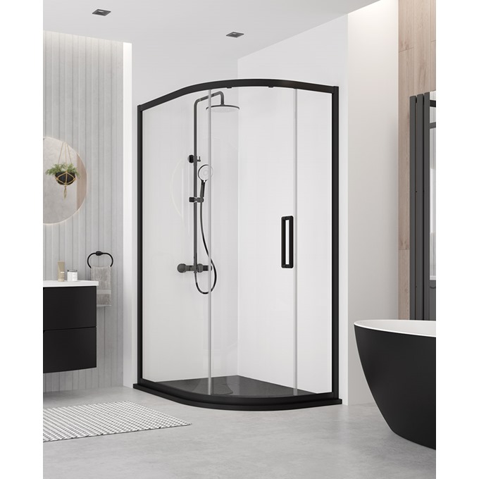 Aspect Matt Black Single Door 1200x900mm Offset Quadrant