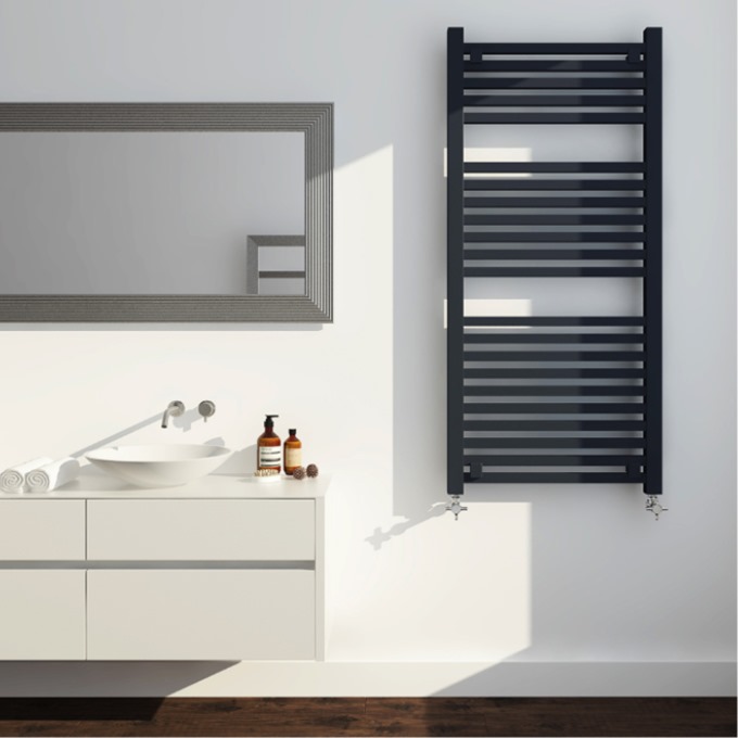 Dorado Matt Black Designer Towel Rail 1200 x 500mm