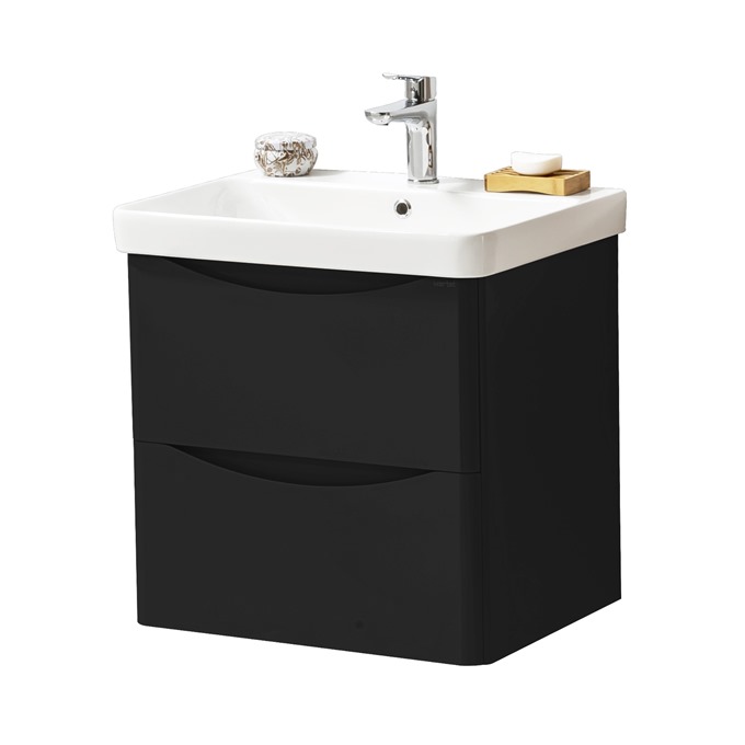 Nevis 600 x 460mm Wall Mounted 2 Drawer Unit Matt Black wtih Basin