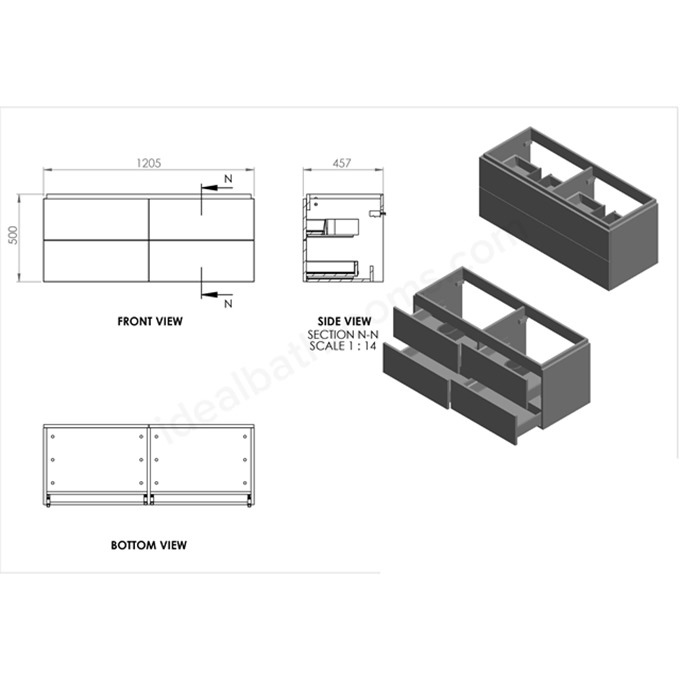 Essential Dakota 1200 Wall Hung & Basin Onyx Grey