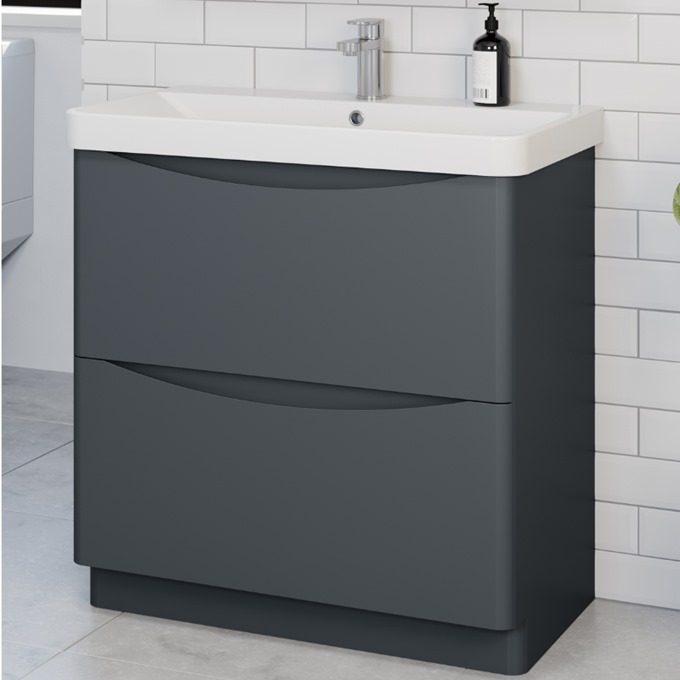 Nevis 800mm Floor Standing 2 Drawer Unit Matt Anthracite with Basin