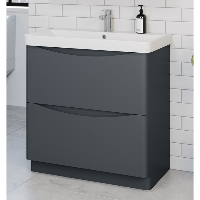 Nevis 600 x 460mm Floor Standing 2 Drawer Unit Anthracite with Basin