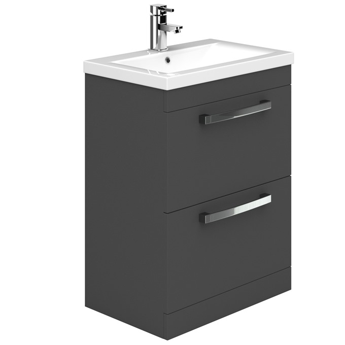 Essential NEVADA Floor Standing Washbasin Unit + Basin; 2 Drawers; 800mm Wide; Grey