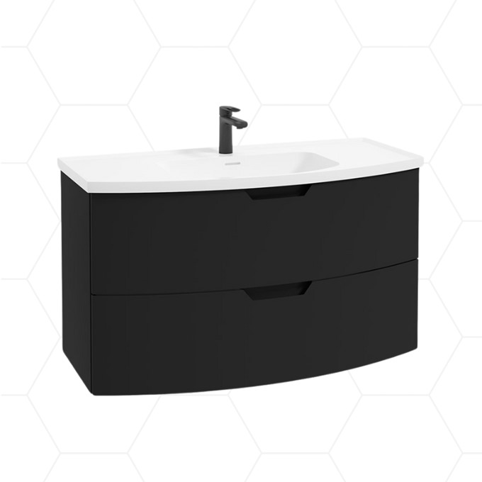 Arc 1000mm Wall Mounted 2 Drawer Unit with Polymarble Basin - Matt Black