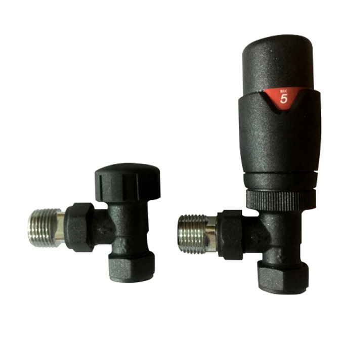 Essential Anthracite Angled Thermostatic Radiator Valve Pack (Pairs)