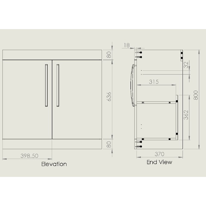 Essential NEVADA Floor Standing Washbasin Unit + Basin; 2 Doors; 800mm Wide; Grey