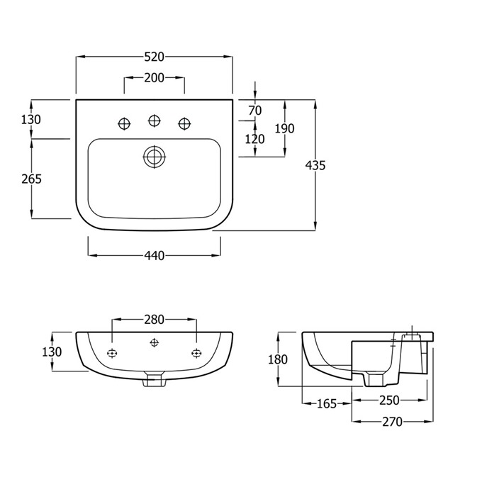 Essential Orchid 520mm Wall Hung Basin 1 Tap Hole