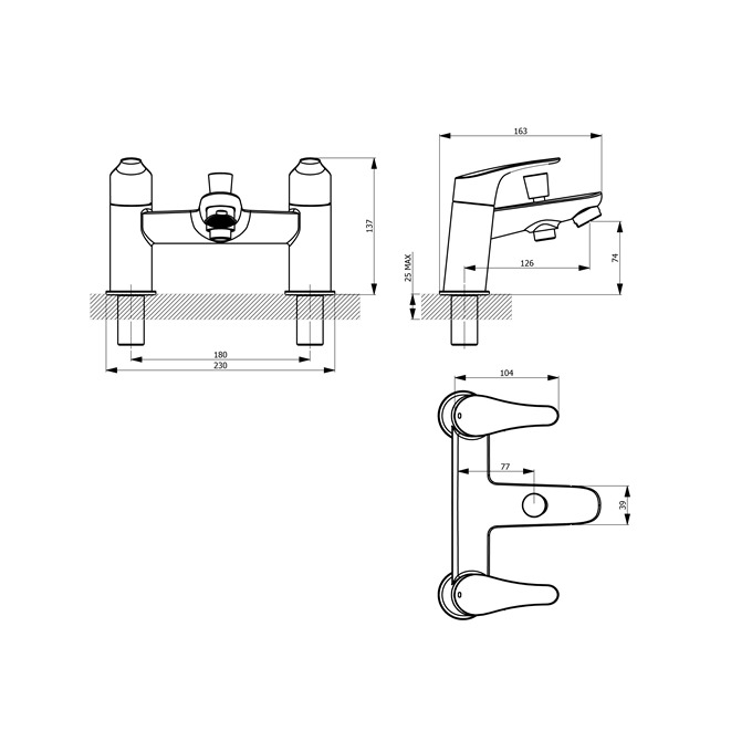 Essential Javary Bath Shower Mixer Including Shower Kit 2 Tap Holes Chrome