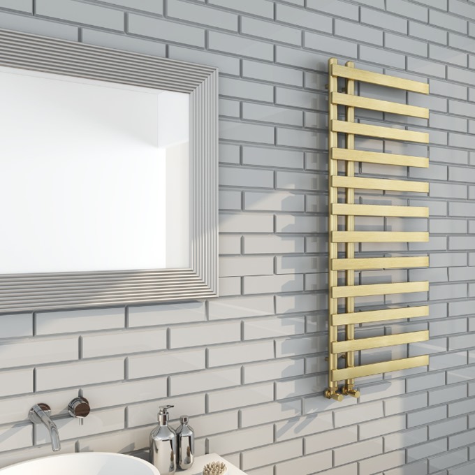 Reef Brushed Brass Designer Towel Rail 1200 x 500mm